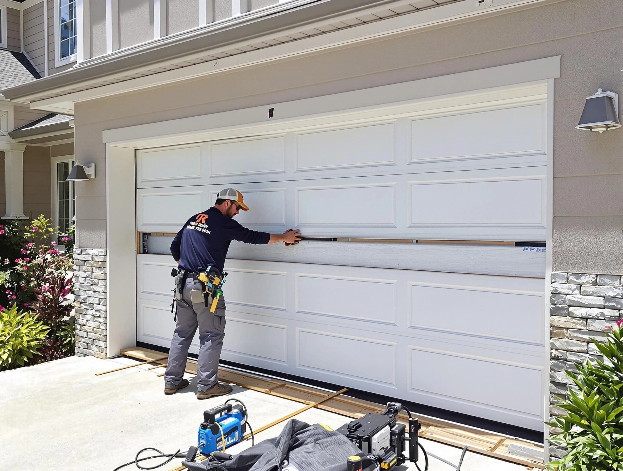 Falmouth Garage Door Repair team performing complete garage door replacement at Falmouth residence