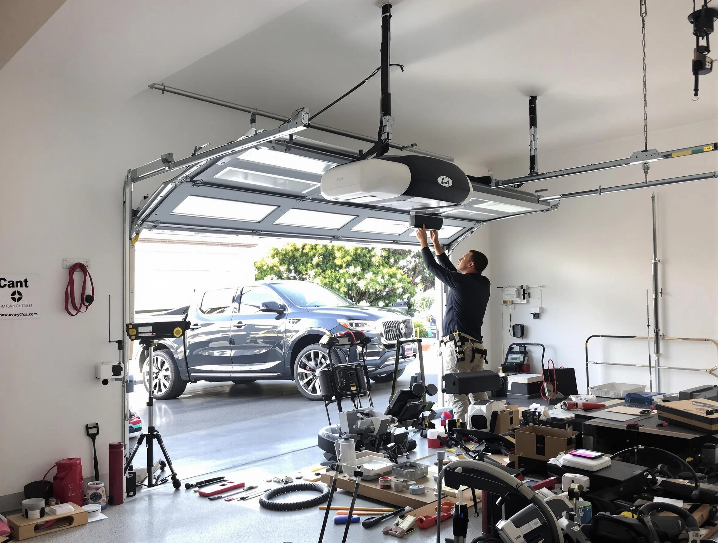 Falmouth Garage Door Repair specialist installing smart garage door opener system in Falmouth home
