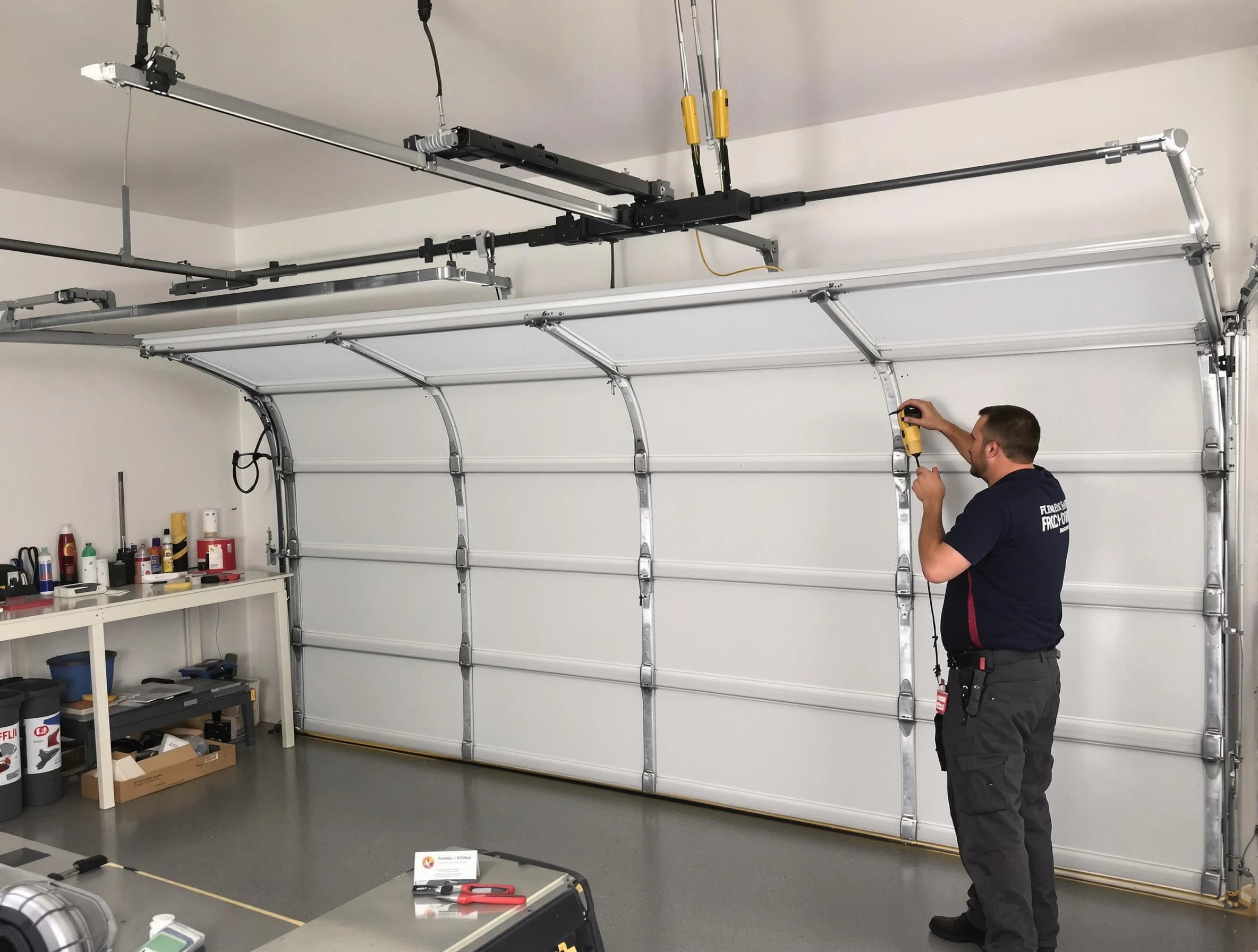 Falmouth Garage Door Repair certified technician performing overhead door system repair in Falmouth