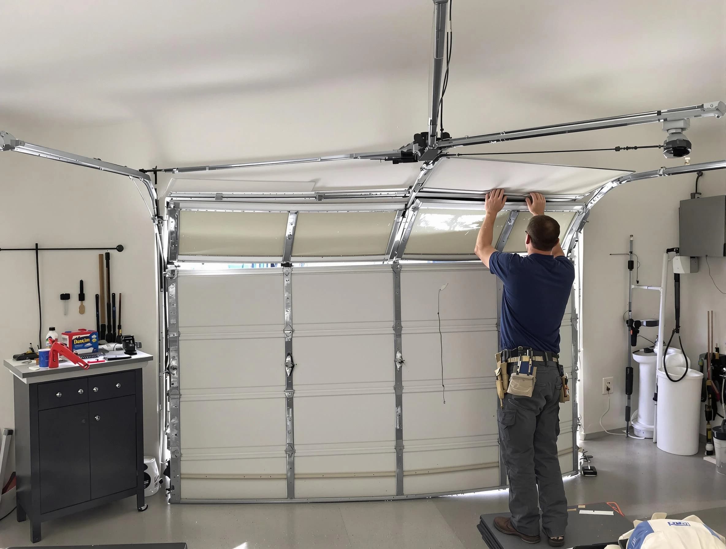Falmouth Garage Door Repair specialist performing precise section replacement on Falmouth garage door