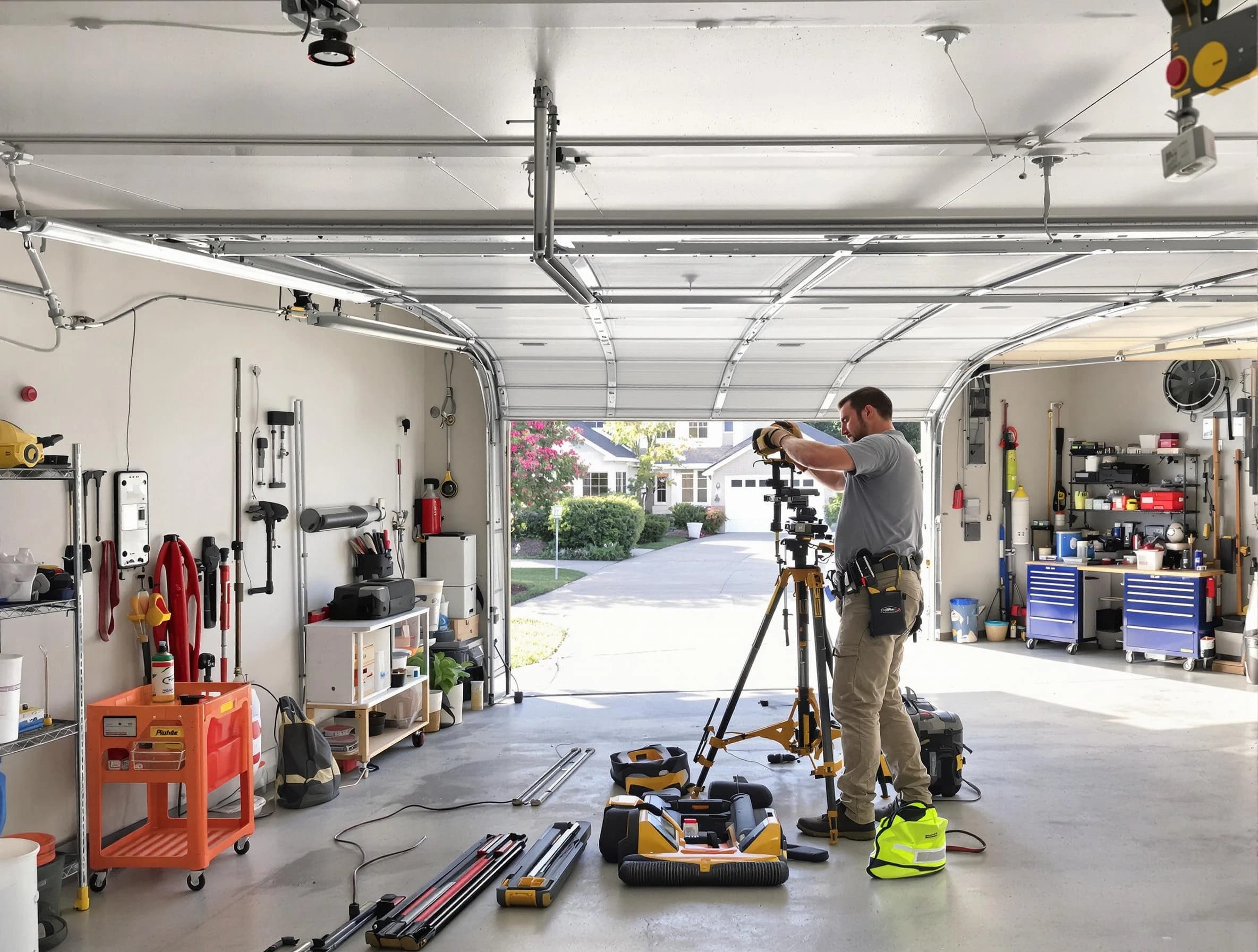 Falmouth Garage Door Repair specialist performing laser-guided track alignment in Falmouth