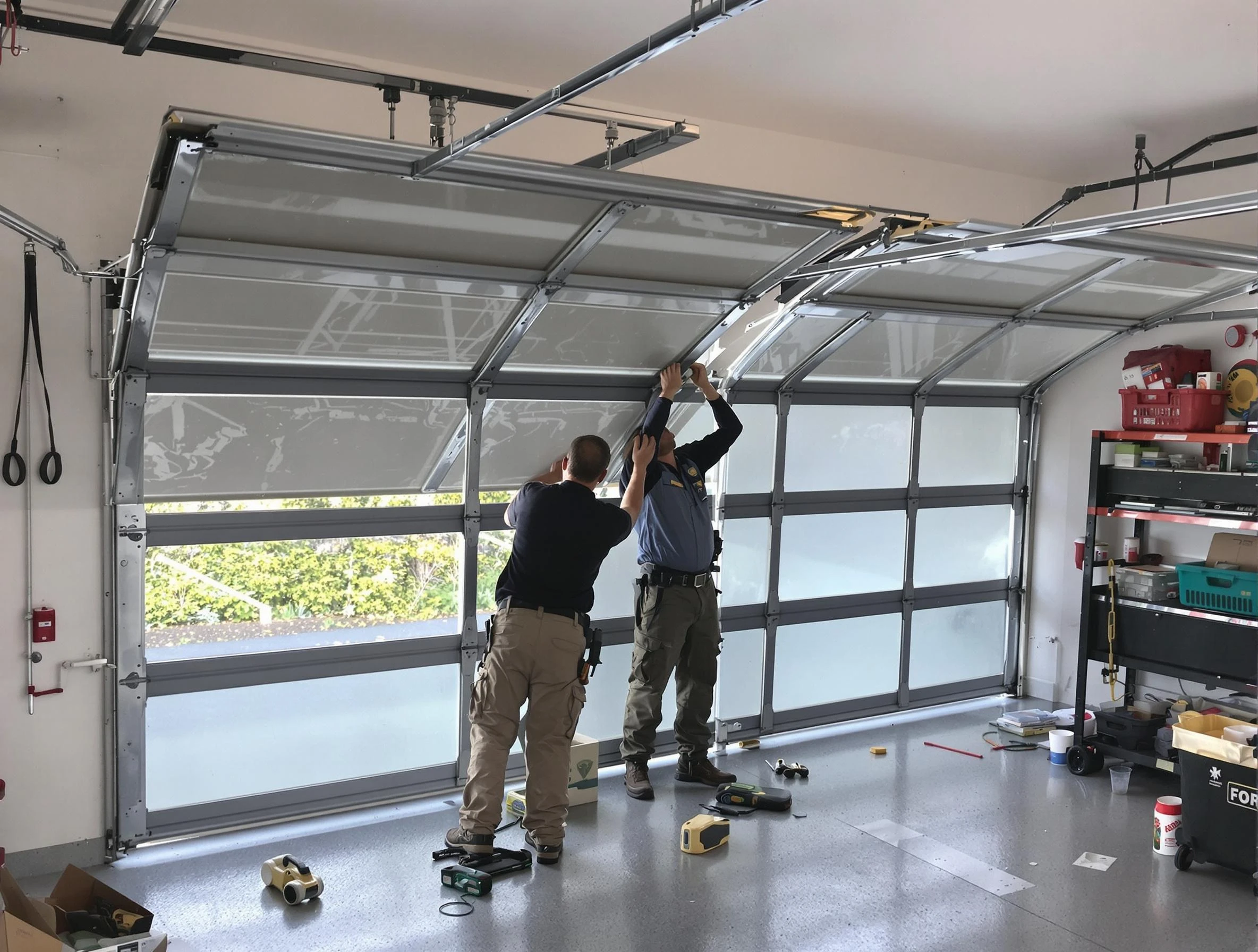 Falmouth Garage Door Repair expert performing precise panel replacement on Falmouth garage door